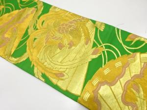 アンティーク　鳳凰に桧扇模様織り出し袋帯（材料）